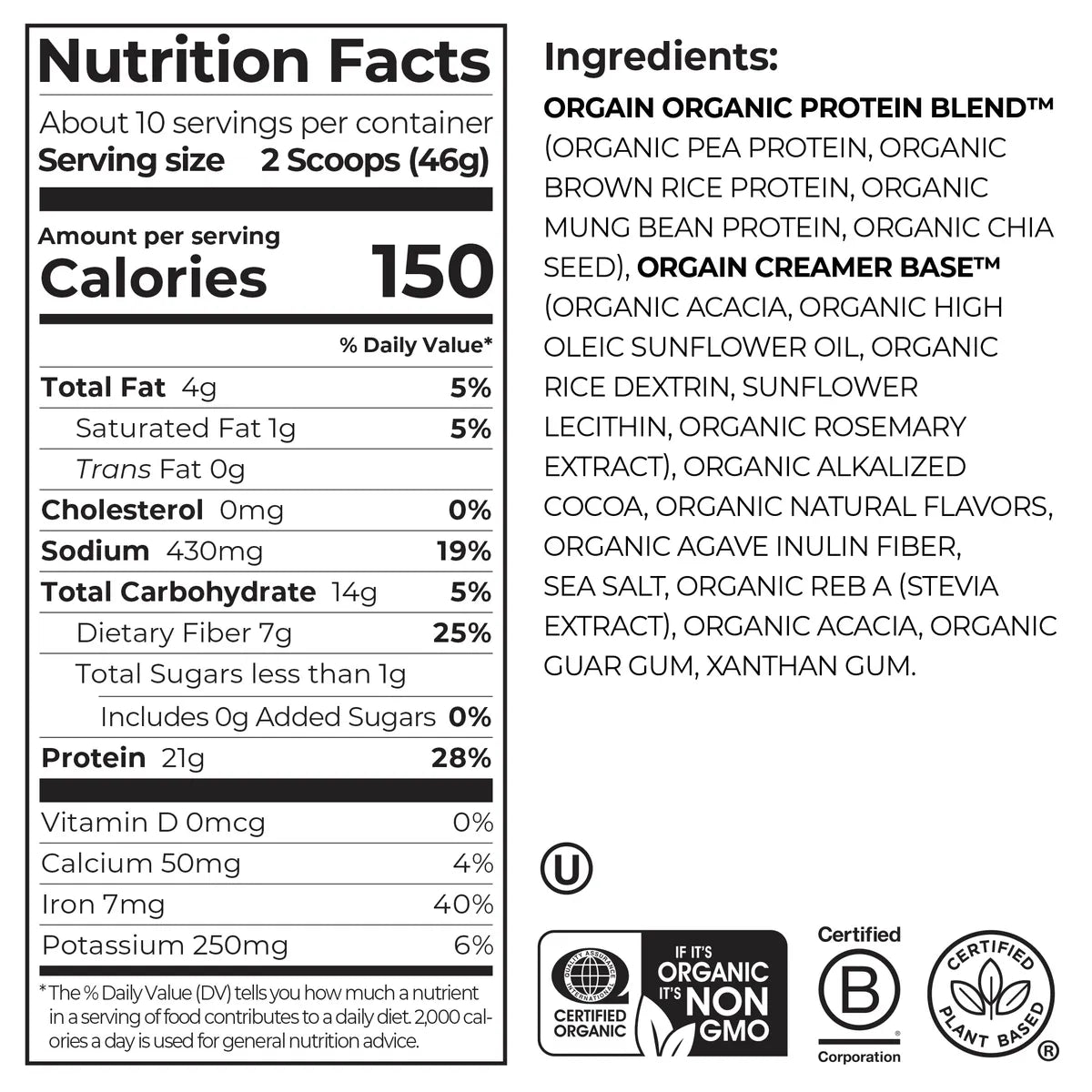 Organic Protein™ Plant Based Protein Powder - Peppermint Hot Cocoa