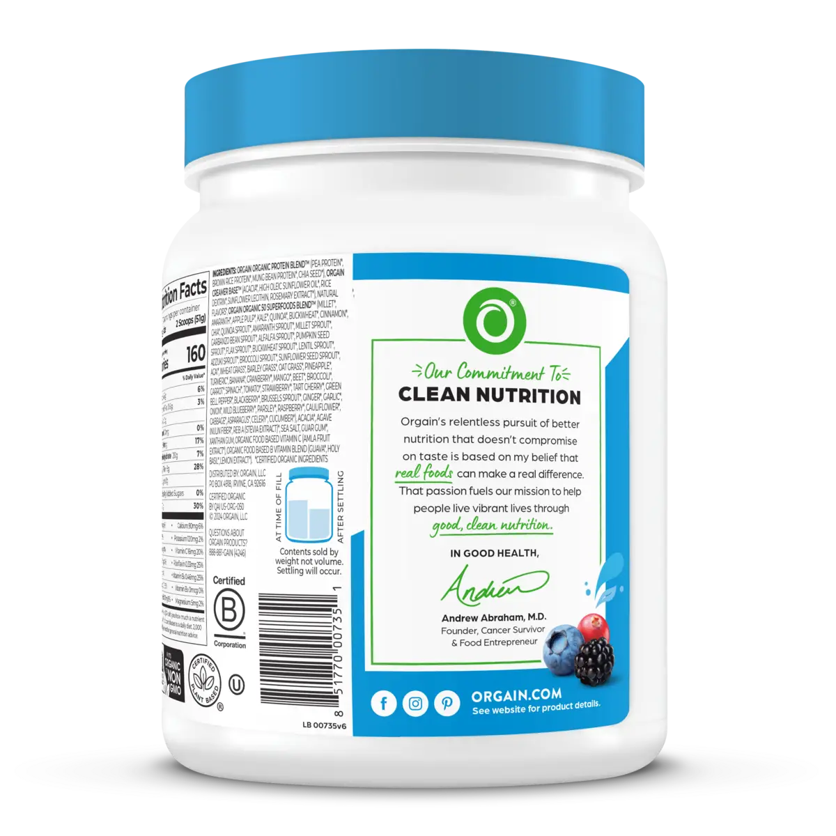 Organic Protein™ & Superfoods Plant Based Protein Powder - Vanilla bean