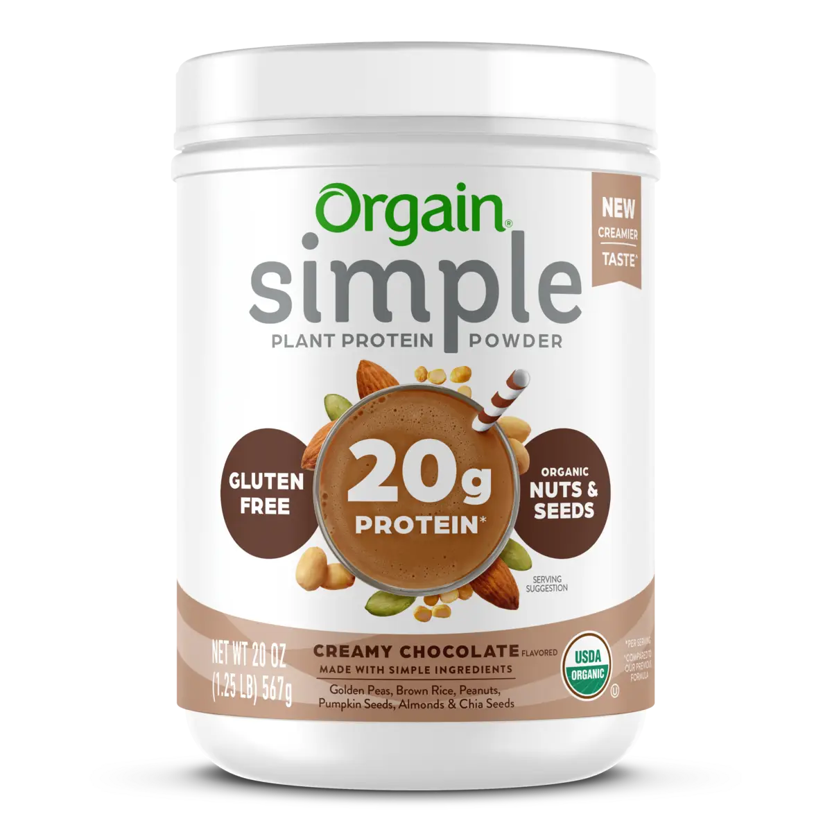 Simple Organic Plant-Based Protein Powder - Creamy Chocolate