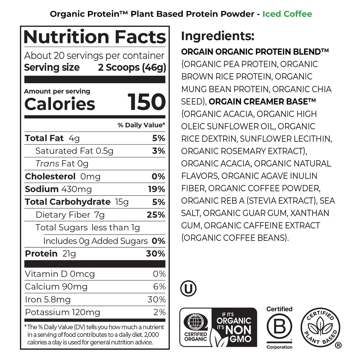 Organic Protein™ Plant Based Protein Powder - Iced Coffee