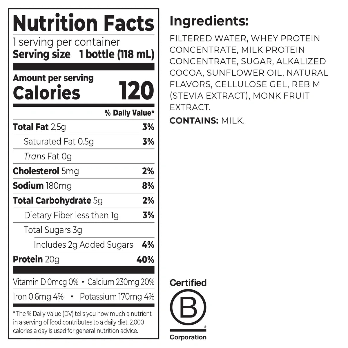 20g Protein Whey Based Protein Shake 4oz - Chocolate Fudge